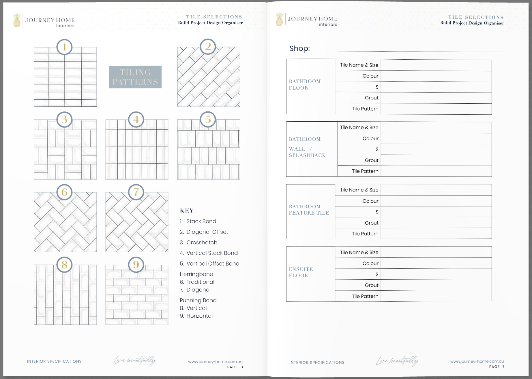 tile selections sheet for organisation layout types interior design build project renovation