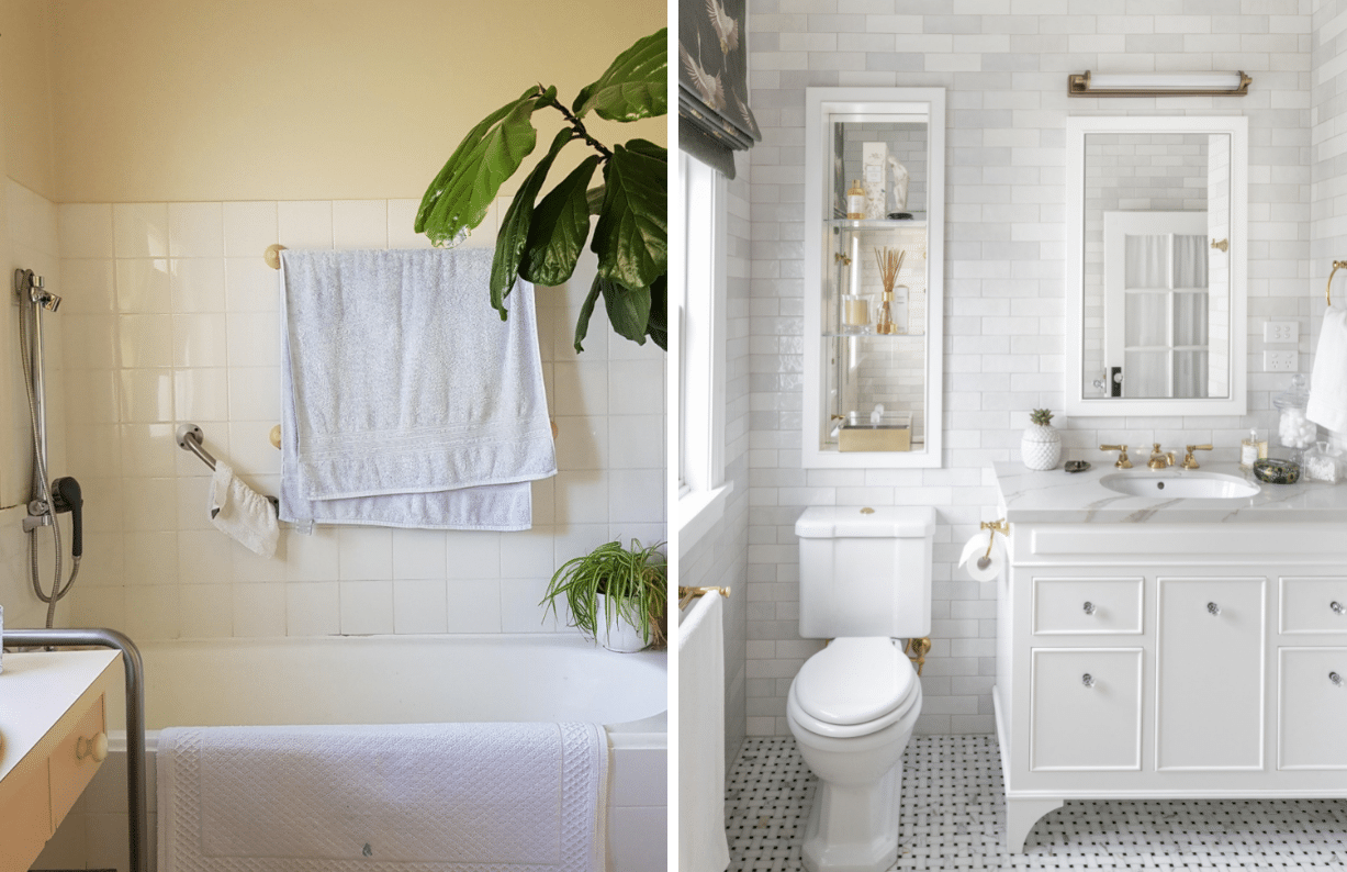 how much to renovate a bathroom before after new joinery toilet roman shades niche basketweave tile